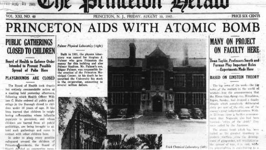 A Princeton Herald newspaper clipping highlighting Princeton’s involvement in creating the first atomic bomb.